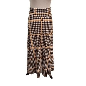 LuLaRoe Maxi Skirt / Dress Buffalo Plaid Small Black White Tan Stripe